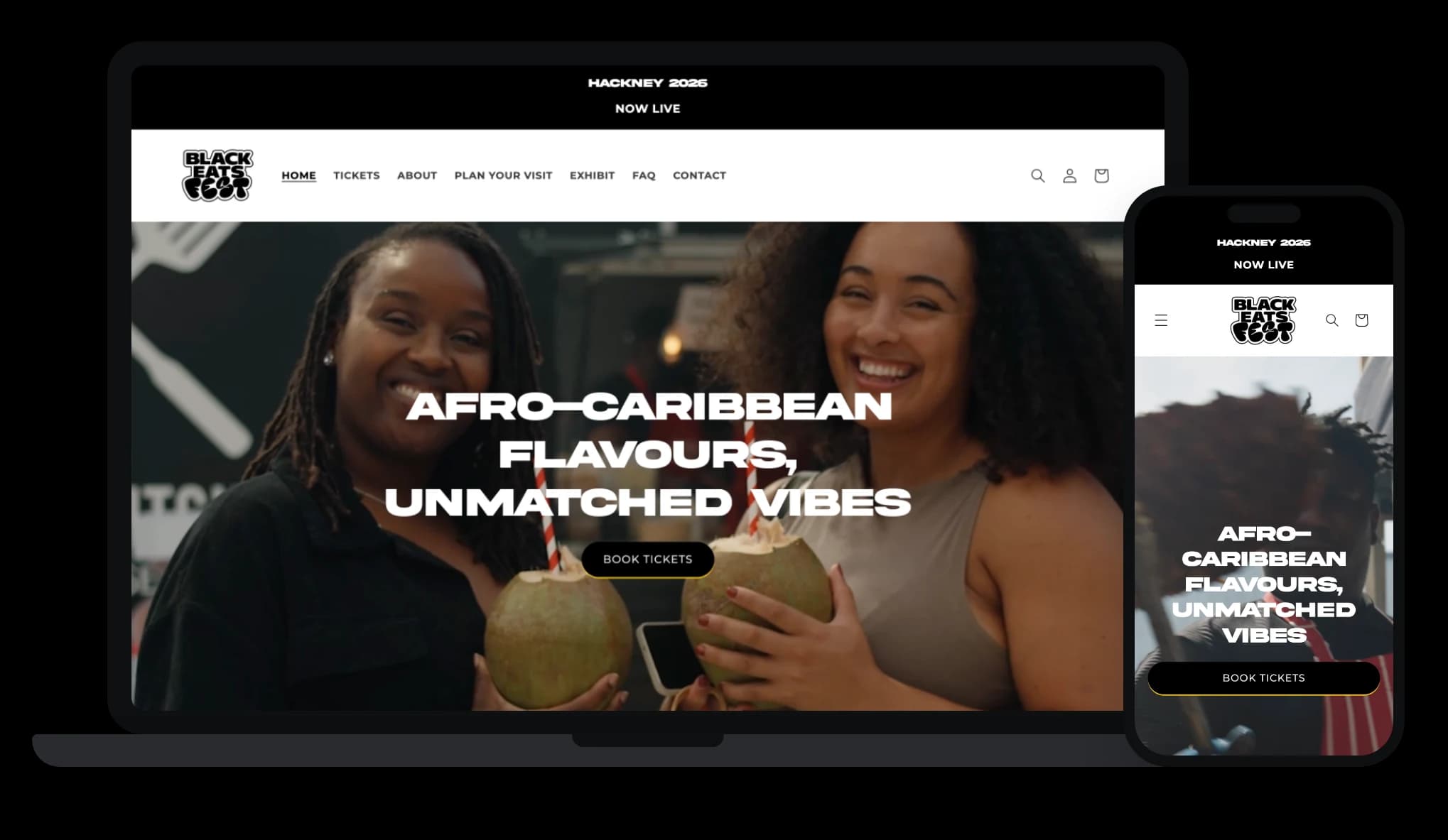 The new Black Eats Fest website on a laptop and a phone