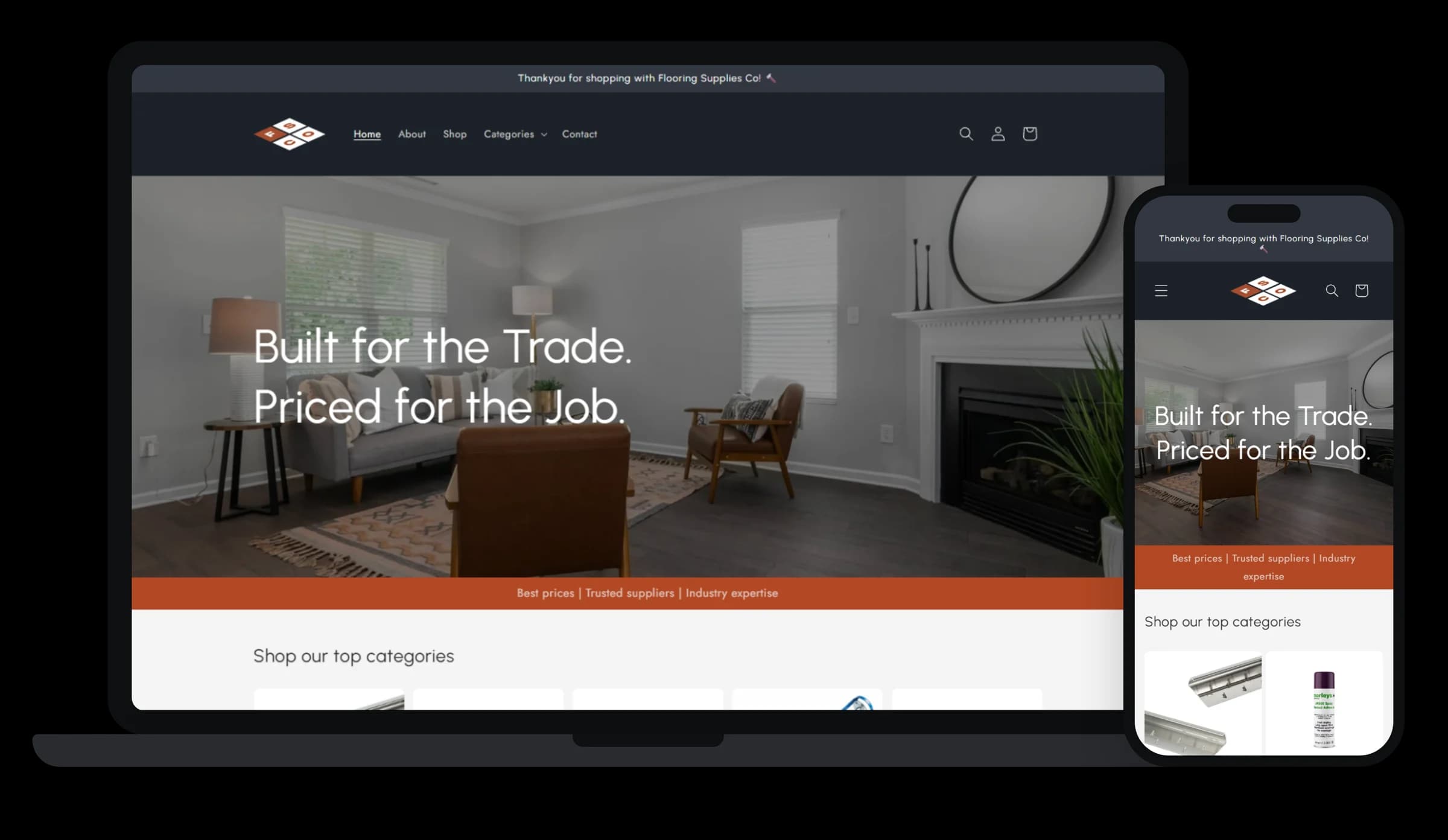 The new Flooring Supplies Co website on a laptop and a phone