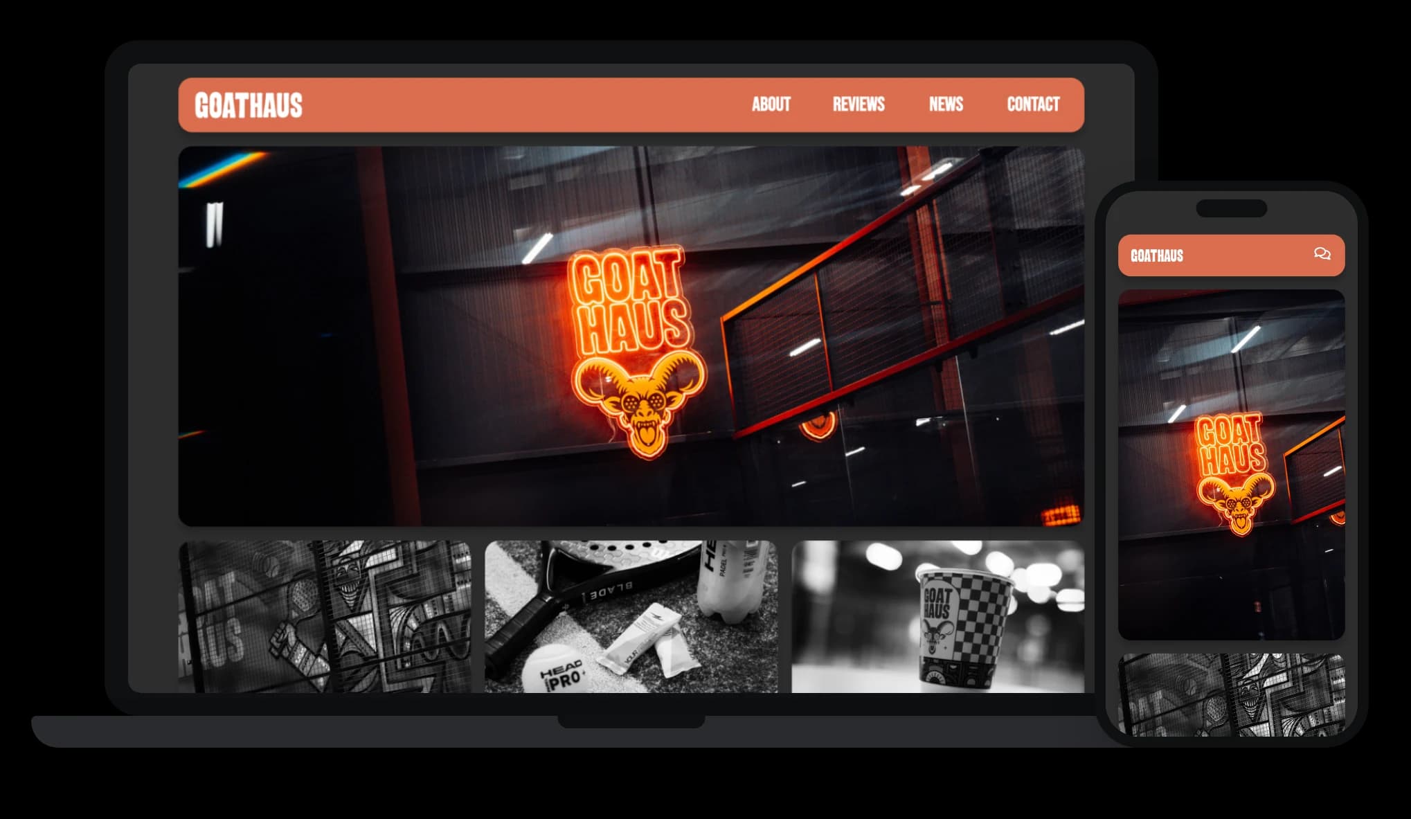 The new Goat Haus website on a laptop and a phone