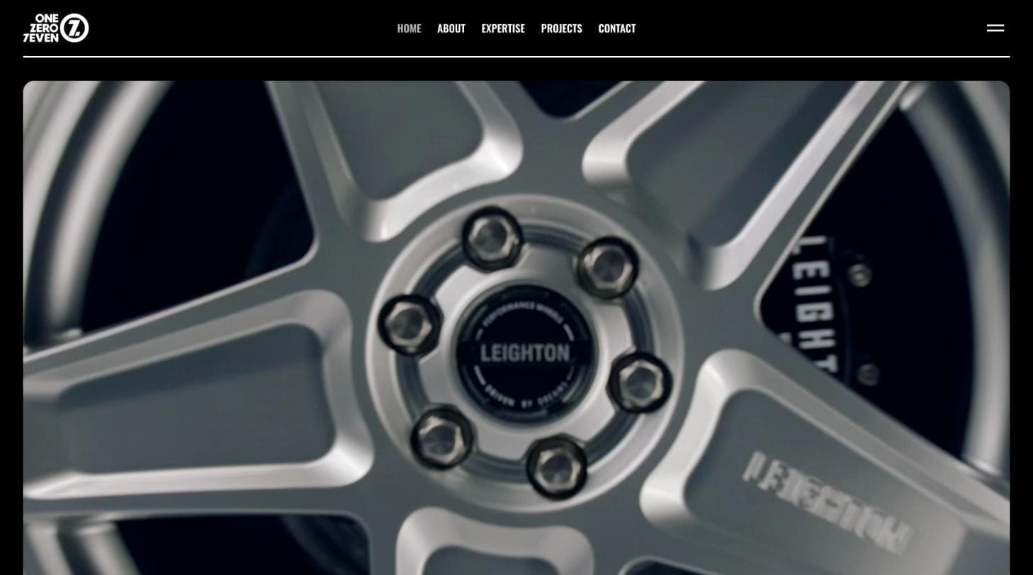 The One Zero 7even homepage showreel, close up on a Leighton performance wheel