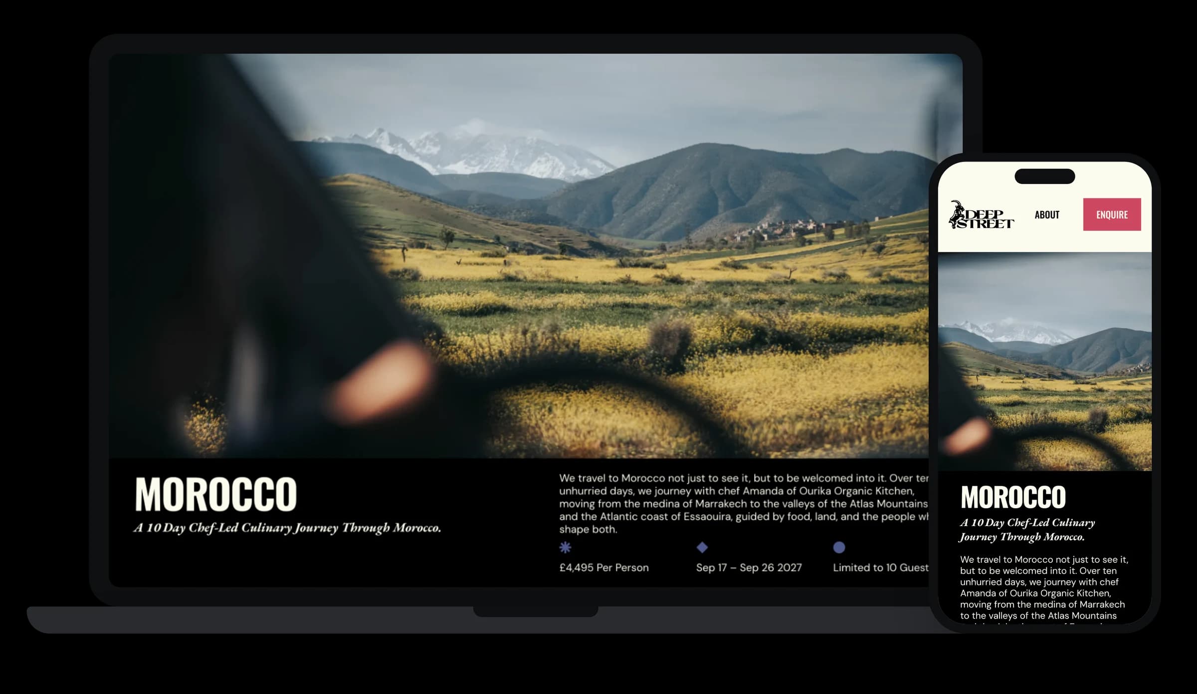 The Deep Street Journeys website on a laptop and a phone