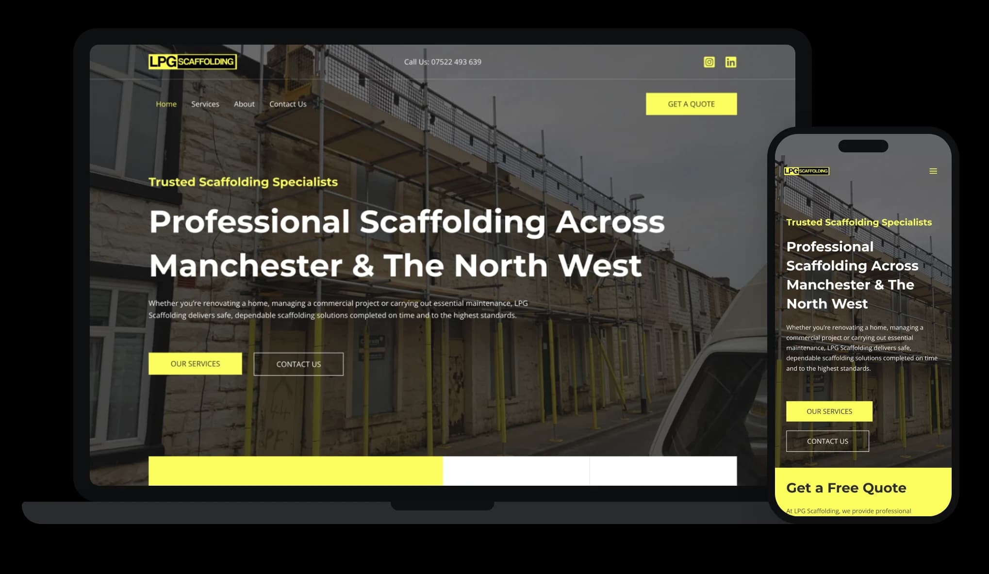 The new LPG Scaffolding website on a laptop and a phone